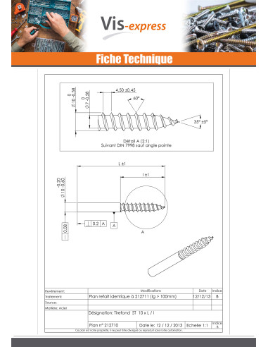 1 x Tirefond Sans tête 10X80 Filetée sur 50...