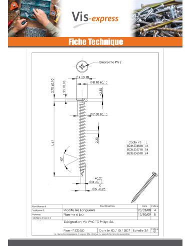 1 x Vis pvc Inox A2 Tête cylindrique TC...