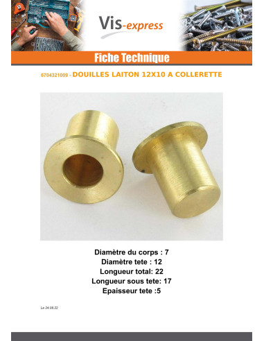 1 x DOUILLES Laiton 12X10 à Collerette