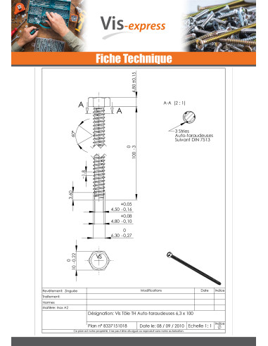 1 x Vis tôle Autotaraudeuse Tête hexagonale TH...