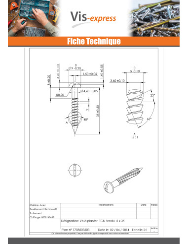1 x Vis Planter Tête cylindrique TC Fendue 5X35...