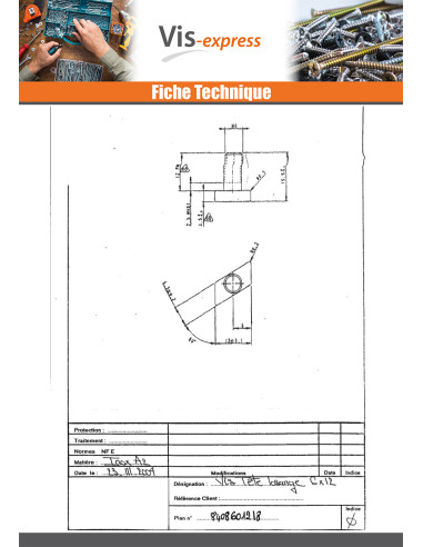 1 x Vis métaux Tête Losange M6X12 Inox A2