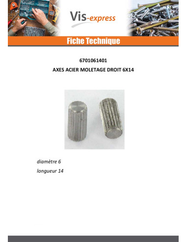 1 x Axes 6X14 XC 18PB Acier brut MOLETAGE DROIT