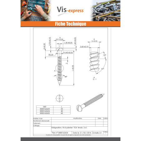 1 x Vis Planter Tête cylindrique bombée TCB Fendue 5X40 Filetage partiel Bichromaté
