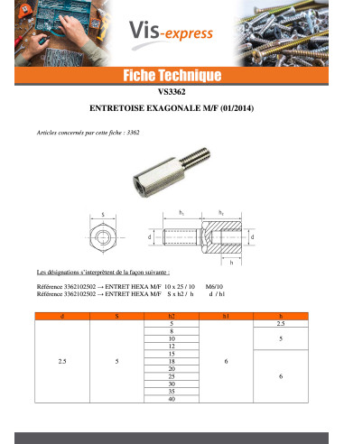1 x Entretoise Hexagonal Mâle femelle M4/10...