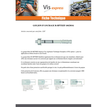 1 x Goujon Ancrage R-HPTIIZF M8X80 Zingué lamellaire RAWLPLUG