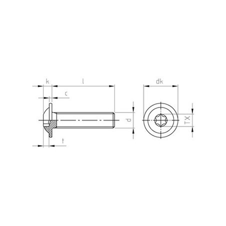 1 x Vis métaux Tête bombée Embase collerette TORX T10 M3X30 Filetage total Inox A2 microvis