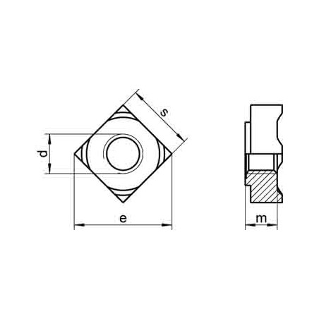 1 x Ecrou carré à souder M8 14X14X6.5 Inox A2