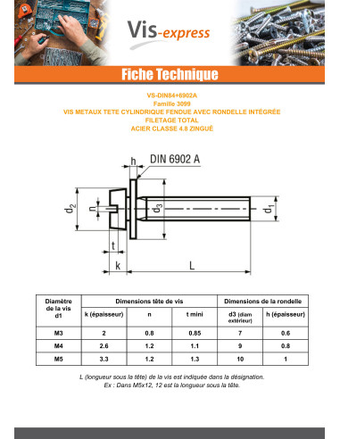 1 x Vis métaux Tête cylindrique TC Fendue...
