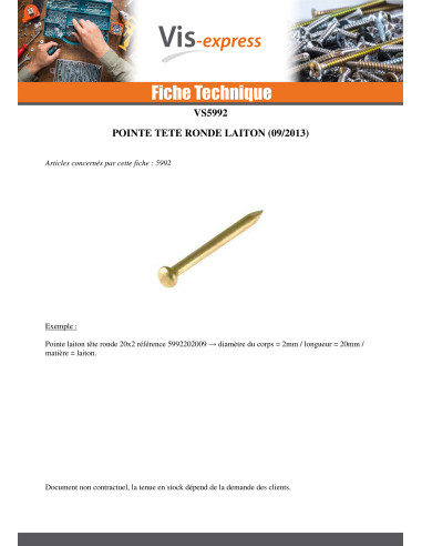 1 x Kg de pointes Laiton Tête ronde TR 1.5X18