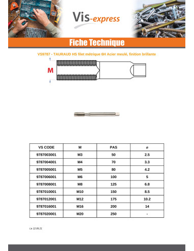1 x Taraud HSS M10 Pas de 150