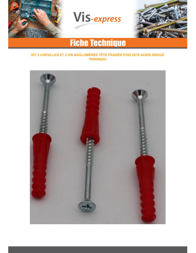1 x KIT 3 Cheville Rouge 9X39 Avec 3 VBA Vis...