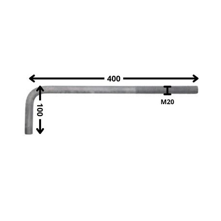 1 x Gond Métaux grande longueur M20X400 Filetée sur 150 Forte tenue à la corrosion Acier galvanisé à chaud