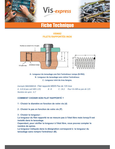 1 x Filet rapporté M11X33 Pas de 150 Inox