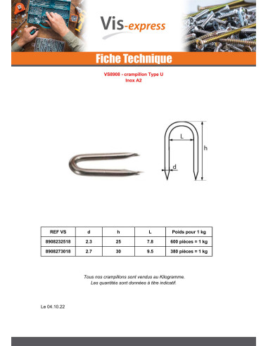 1 x KG Crampillons Inox A2 2.7X30