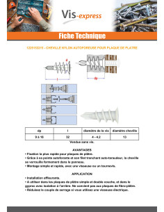 Cheville Nylon AUTOFOREUSE PLAQUE PLATRE 13X32 2