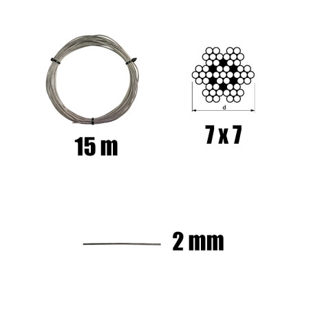 1 x Kit 15 mètres de cable inox diamètre 2