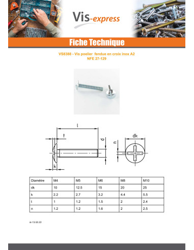 1 x Vis Poelier Fendue En Croix M4X8 Filetage...