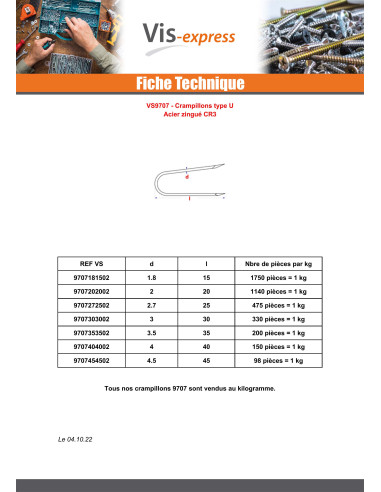 1 x KG Crampillons Acier zingué 4.5X45