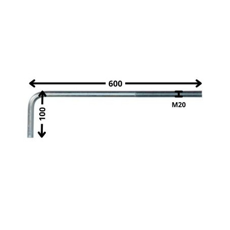 1 x Gond Métaux grande longueur M20X600 Filetée sur 150 Acier zingué