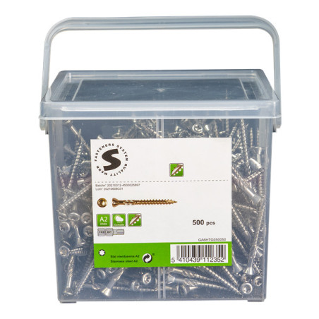 1 x Seau de 400 Vis terrasse 5X60 Inox A2 Tête fraisée TORX T25 Pointe antifendage type 17