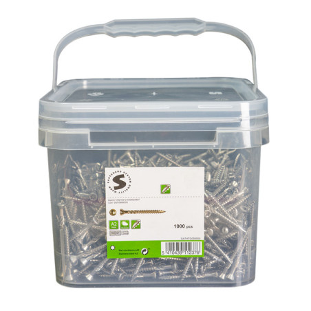 1 x Seau de 1000 Vis terrasse 5X50 Inox A2 Tête fraisée TORX T25 Inox A2