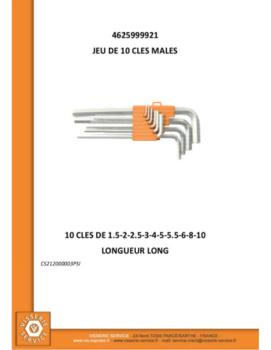 1 x Jeu de 10 CLES MALES Hexagonal creux 1.5 à...