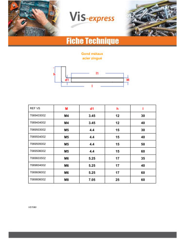 1 x Gond Métaux M4X40 Acier zingué
