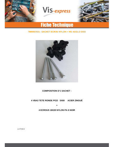 1 x Sachet De 4 Vis Tête cylindrique TC 5X60...