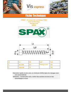 Spax Vis bois Tête cylindrique TC TORX T40 8X220 Filetage... 2
