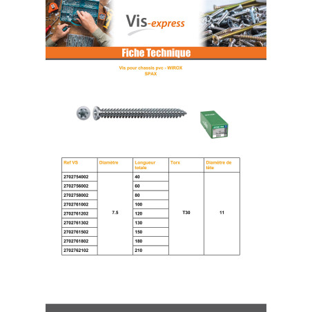 1 x Spax Vis Pour CHASSIS PVC 7.5X120 TORX T30 WIROX