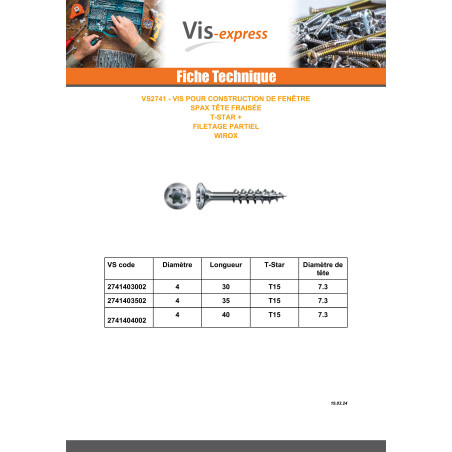 1 x Spax V.CONSTFENET Tête fraisée T-STAR TORX T15 4X30 WIROX