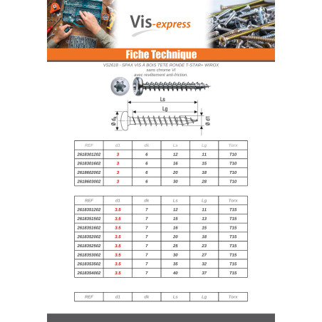 1 x Spax Vis bois Tête ronde TR T-STAR+ TORX T10 WIROX 3X12 microvis