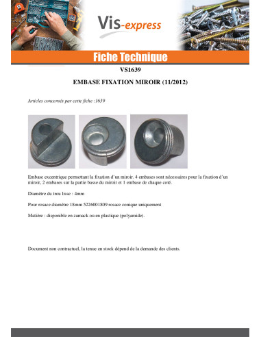 1 x Embase Pour Fixation Miroir Plastique