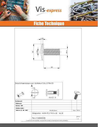 1 x Vis métaux Laiton Tête cylindrique large...