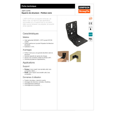 1 x Equerre De renfort SIMPSON Strong Tie 100X100X100 RAL9005 noir foncé