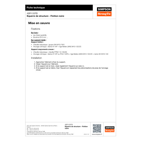 1 x Equerre De renfort SIMPSON Strong Tie 100X100X100 RAL9005 noir foncé