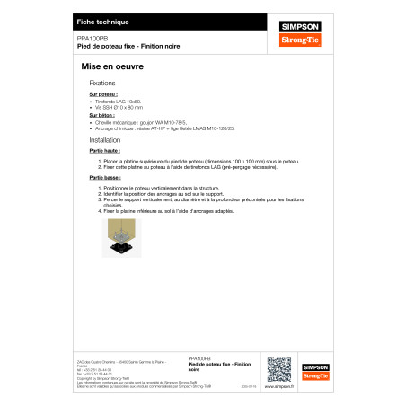 1 x Pied de poteau fixe SIMPSON Strong Tie 130X130 RAL9005 noir foncé