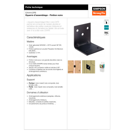 1 x Equerre SIMPSON Strong Tie 40X40X40 Epaisseur 2 RAL9005 noir foncé