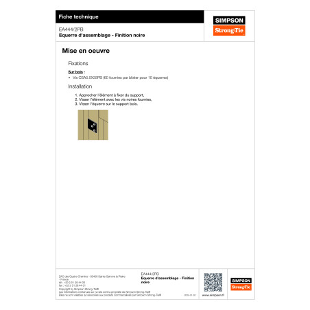 1 x Equerre SIMPSON Strong Tie 40X40X40 Epaisseur 2 RAL9005 noir foncé