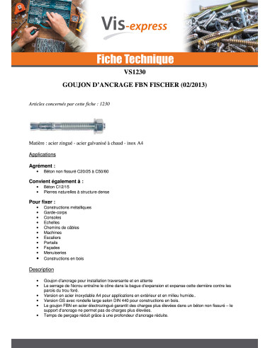 1 x Fischer Ancrage FISCHER FBN II 8X91 Filetée...