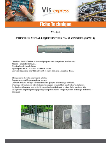 1 x Cheville Métallique Fischer TAM6 M6X49...