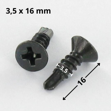 1 x Vis autoperceuse Tête fraisée Phillips 3.5X16 Filet tôle Acier zingué noir