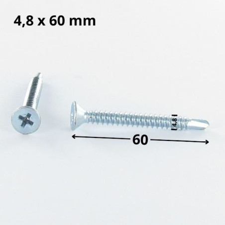 1 x Vis autoperceuse Tête fraisée Phillips 4.8X60 Filet tôle Acier zingué