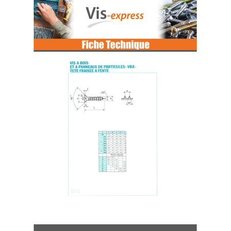 1 x VBA Vis bois agglo Tête fraisée Fendue 6X30 Bichromaté