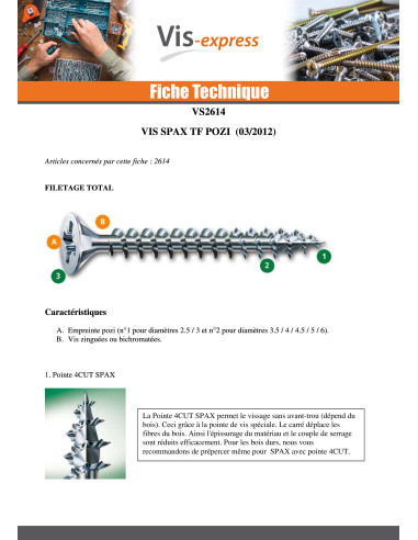 1 x Vis Spax Tête fraisée Pozi N°2 3.5X16...