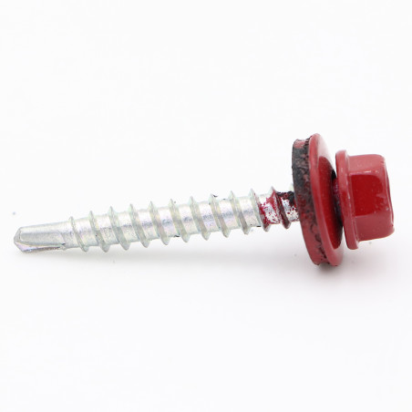 1 x Vis autoperceuse Tête hexagonale TH 4.8X35 RD.EDPM Acier zingué RAL3011 rouge brun