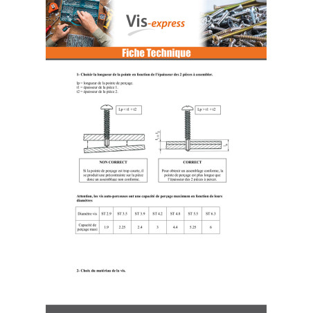 1 x Vis autoperceuse Tête fraisée Phillips 4.8X38 Filet tôle Acier zingué