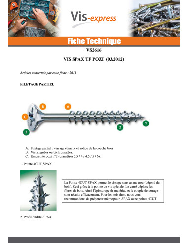 1 x Vis Spax Tête fraisée Pozi N°2 4X60 Filetée...
