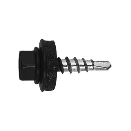 1 x Vis autoperceuse Tête hexagonale TH 4.8X28 Rondelle d'étanchéite EPDM Acier zingué RAL9011